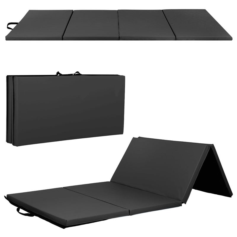 FDW Gymnastics Mats Foldable Tumbling Mats Portable Gymnastics Exercise Mat Thick Gymnastics Tumbling Mats Pad Home Exercise Panel Mat With Carrying Handles4 Folding 4ft W 8ft LBlack - Image 2