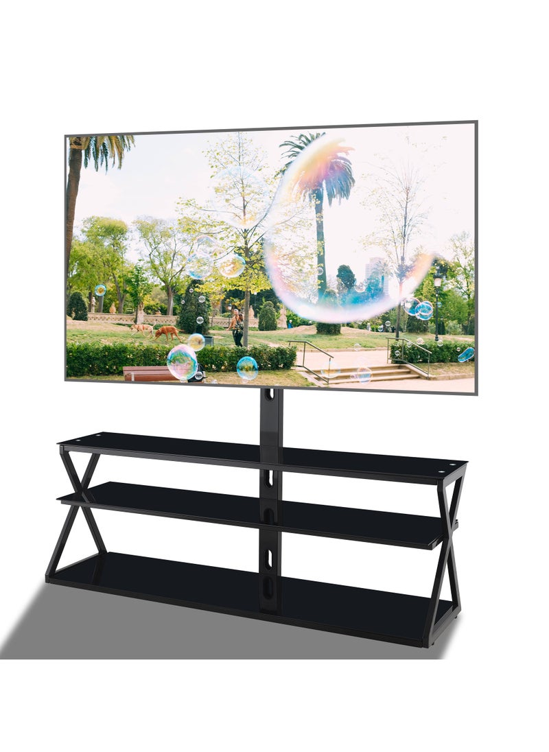FlashHawk Floor Swivel TV Stand Table with Mount and Tempered Glass Storage Shelves Fits 32-70 inch TVs for Living Room  - Image 2