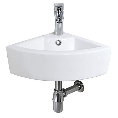 Bokaiya Wall Mount Corner Bathroom Sink with Faucet-Bokaiya 18x13 Inch Small Bathroom Sink with Overflow Wall Mount Triangle White Porcelain Ceramic Mini Vanity Space Vessel Sink - Image 1