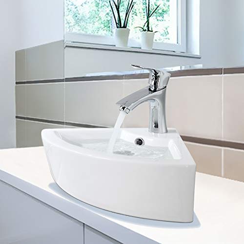 Bokaiya Wall Mount Corner Bathroom Sink with Faucet-Bokaiya 18x13 Inch Small Bathroom Sink with Overflow Wall Mount Triangle White Porcelain Ceramic Mini Vanity Space Vessel Sink - Image 5