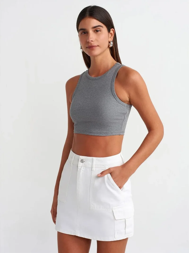 ديلفين Dilvin Women's Ribbed Sleeveless Crop Top