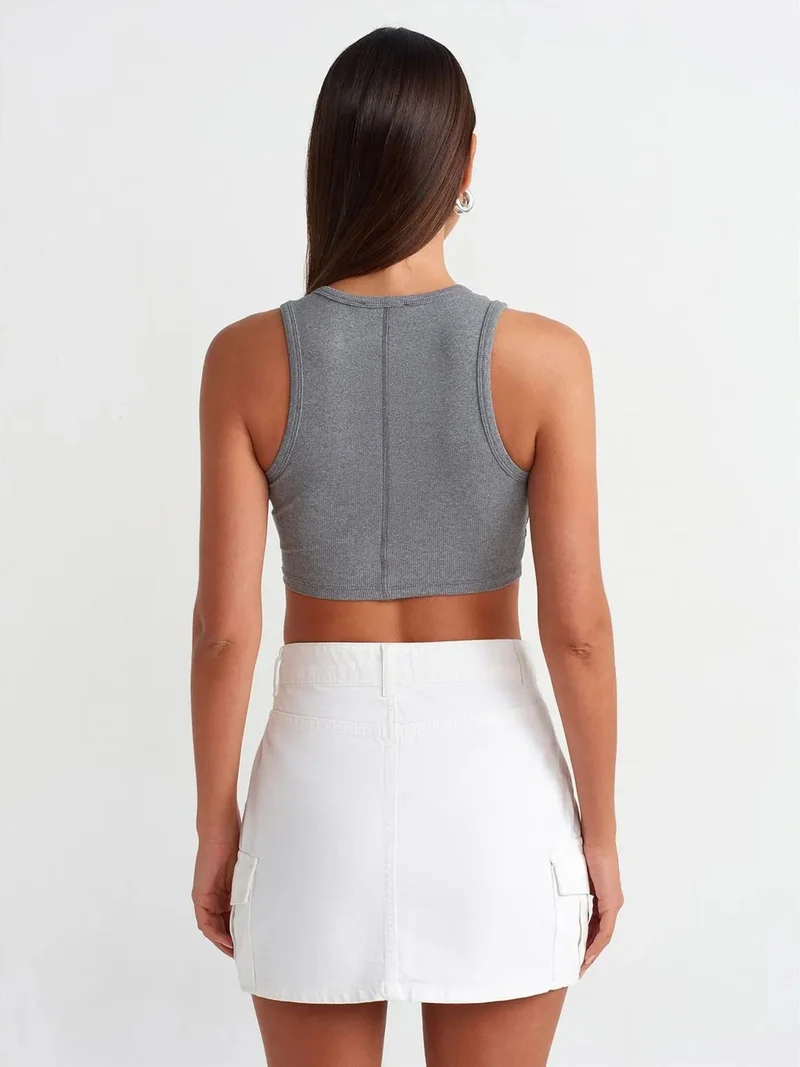ديلفين Dilvin Women's Ribbed Sleeveless Crop Top