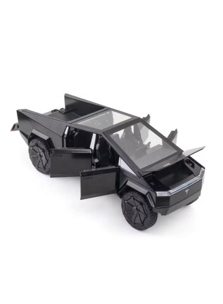 Dream Zone 1:24 تيسلا سايبر شاحنة بيك اب مع دراجة نارية سبيكة سيارة نموذج دييكاست لعبة سيارة الصوت والضوء محاكاة السيارات نموذج اللعب هدية (أسود) - Image 2