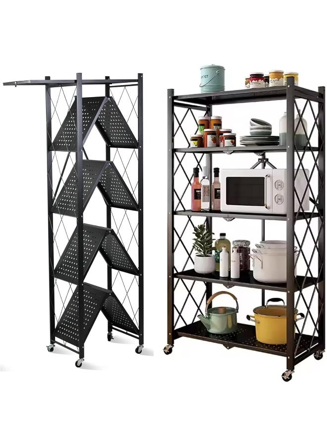 sulfar منظم تخزين قابل للطي من سولفار 5 طبقات، رفوف تخزين لخزانة المطبخ، رف تخزين متعدد الاستخدامات لغرفة المعيشة وغرفة النوم والمطبخ والمرآب باللون الأسود 35x72x160.5 سم - Image 1
