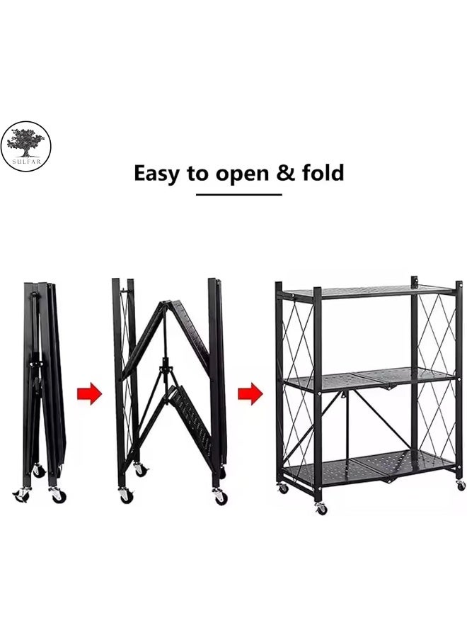 sulfar منظم تخزين قابل للطي من سولفار 5 طبقات، رفوف تخزين لخزانة المطبخ، رف تخزين متعدد الاستخدامات لغرفة المعيشة وغرفة النوم والمطبخ والمرآب باللون الأسود 35x72x160.5 سم - Image 2