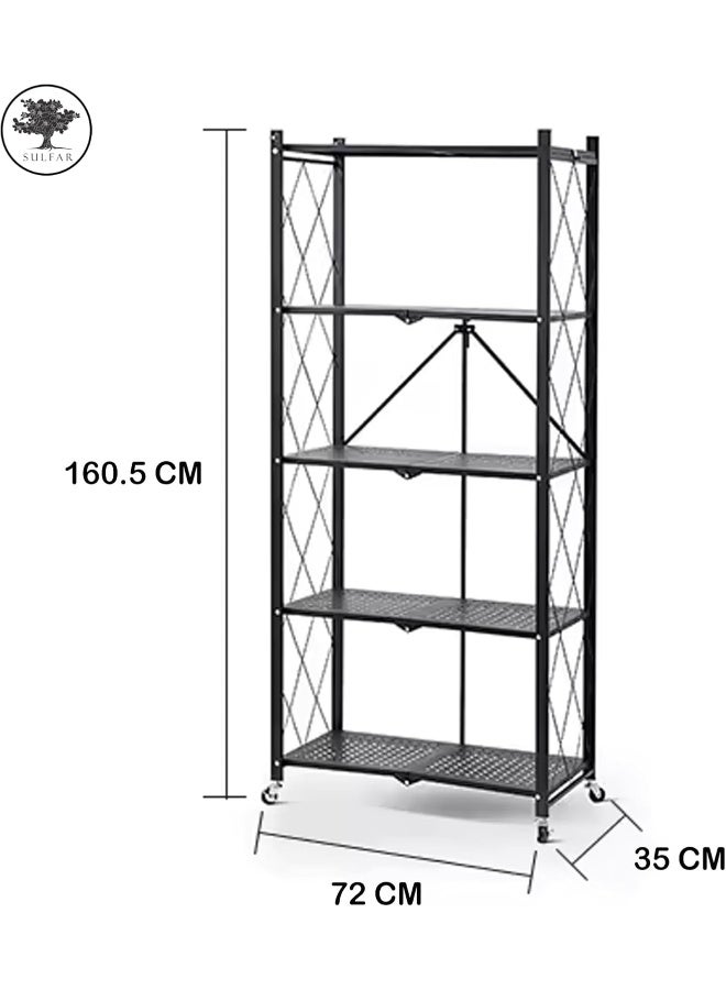 sulfar منظم تخزين قابل للطي من سولفار 5 طبقات، رفوف تخزين لخزانة المطبخ، رف تخزين متعدد الاستخدامات لغرفة المعيشة وغرفة النوم والمطبخ والمرآب باللون الأسود 35x72x160.5 سم - Image 3