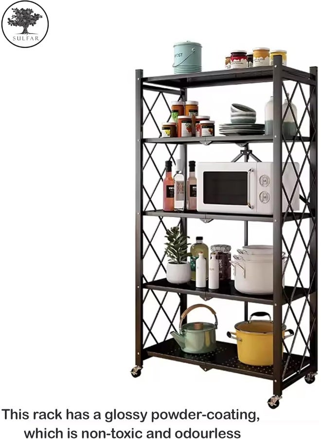 sulfar منظم تخزين قابل للطي من سولفار 5 طبقات، رفوف تخزين لخزانة المطبخ، رف تخزين متعدد الاستخدامات لغرفة المعيشة وغرفة النوم والمطبخ والمرآب باللون الأسود 35x72x160.5 سم - Image 5