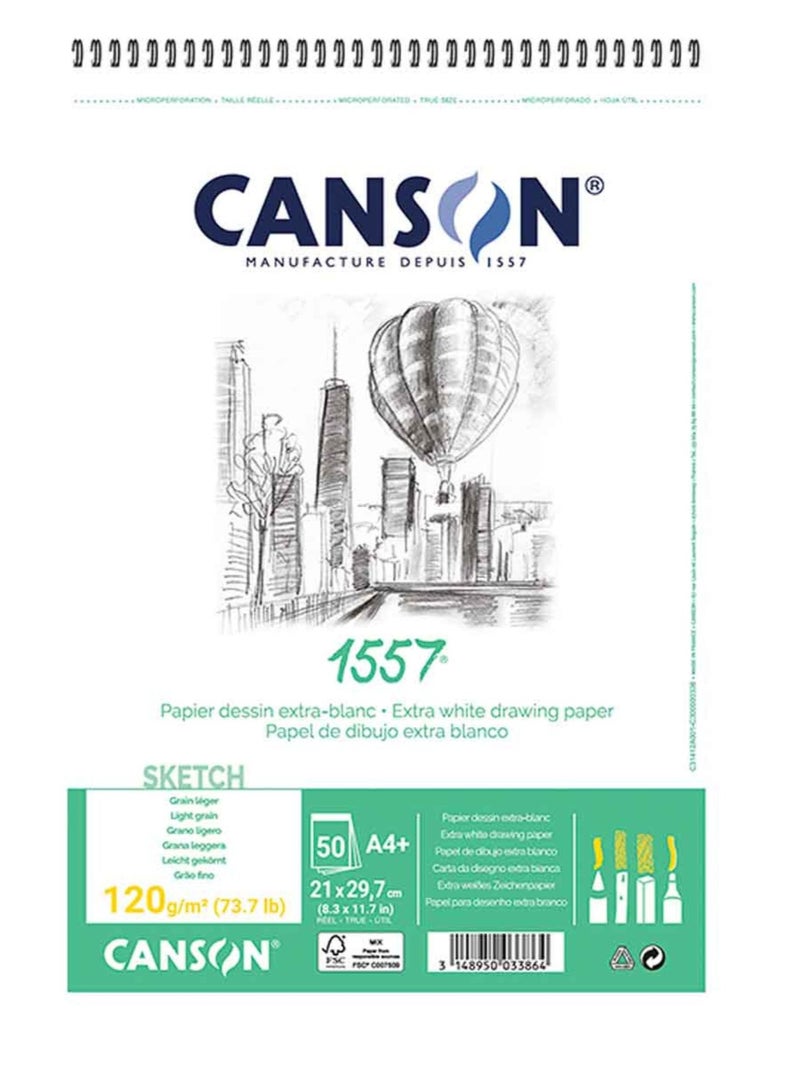 CANSON A4 Size Spiral Sketch Pad With Extra White 50 Sheets 120gsm Thickness - Image 1