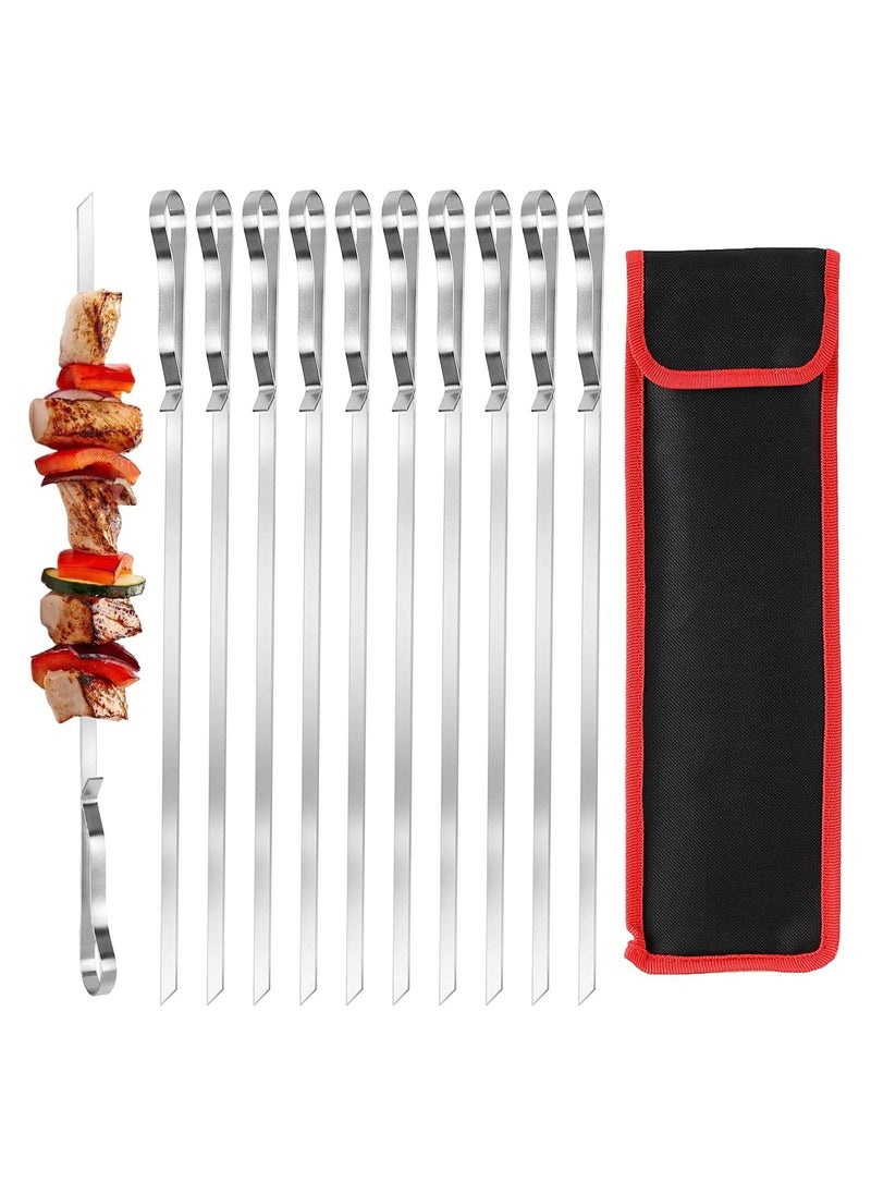 Y&D 10 Pcs Barbecue Skewers 17 Inch Stainless Steel Flat Metal BBQ Kabob Skewer Reusable Grilling Sticks Set Shish Kebab Needles for Outdoor Camping Outings Cooking Tools  - Image 1