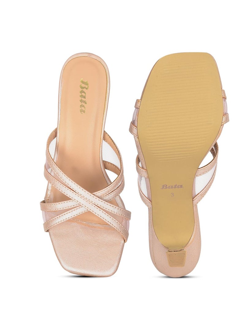Bata Women Square Toe Kitten Heel Mule Sandal - Rose Gold 5 (UK) - Image 5