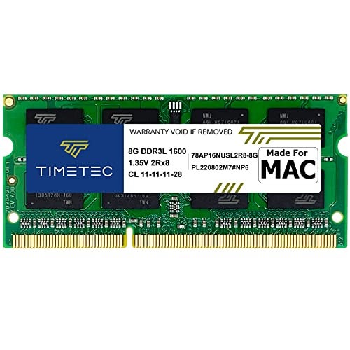 Timetec تيمتيك 8 جيجابايت متوافق مع أبل DDR3L 1600 ميجاهرتز PC3L-12800 لجهاز ماك بوك برو (بداية/نهاية 2011، منتصف 2012)، آي ماك (منتصف 2011، نهاية 2012، بداية/نهاية 2013، نهاية 2014، منتصف 2015)، ماك ميني (منتصف 2011، نهاية 2012) ذاكرة ماك - Image 1
