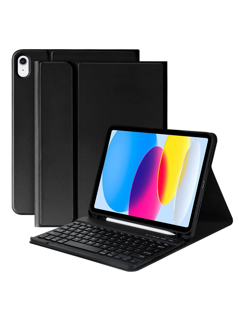 Keyboard Case for iPad 10th Generation 10.9-inch Detachable Bluetooth Keyboard Stand Folio Keyboard Cover with Pencil Holder Rechargeable Keyboard for New iPad 10th Gen 2022 Black - Image 1