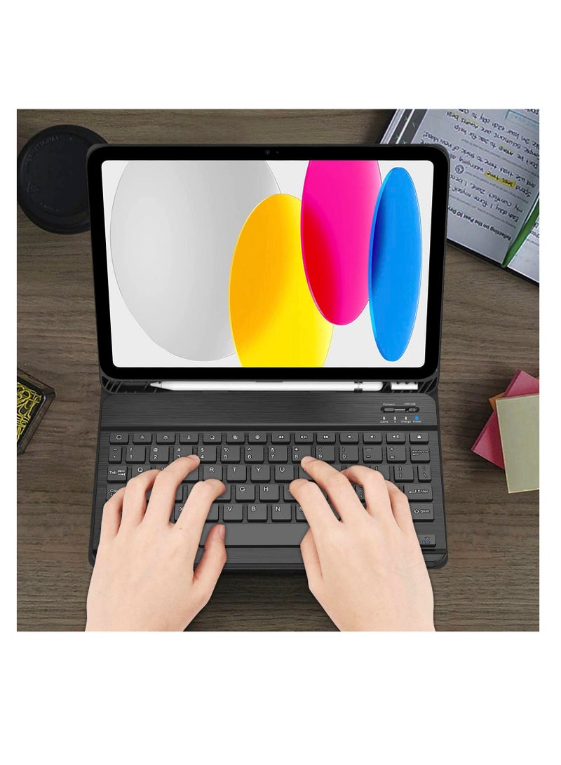 Keyboard Case for iPad 10th Generation 10.9-inch Detachable Bluetooth Keyboard Stand Folio Keyboard Cover with Pencil Holder Rechargeable Keyboard for New iPad 10th Gen 2022 Black - Image 2