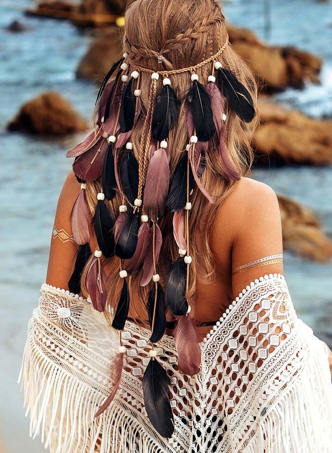 CAKURE Hair Feathers Gypsy Headpiece Viking Costume Feather Hippie Headband Fortune Teller Accessories for Women - Image 1