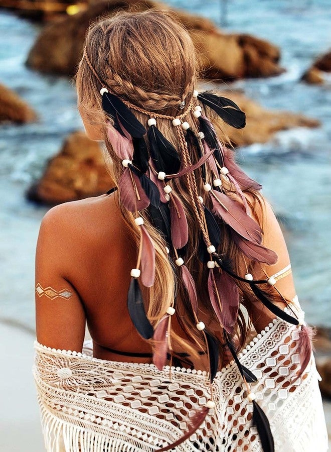CAKURE Hair Feathers Gypsy Headpiece Viking Costume Feather Hippie Headband Fortune Teller Accessories for Women - Image 3