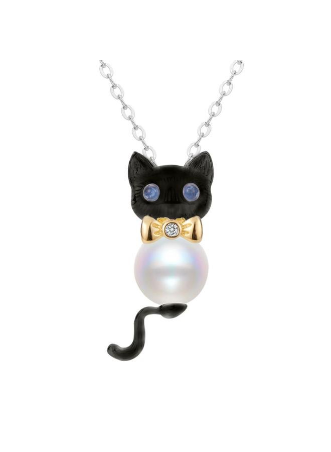 S925 Sterling Silver Kitten Pendant Female Niche Design High-level Concurrent Color Design Diy Empty-holder Accessories Silver Jewelry