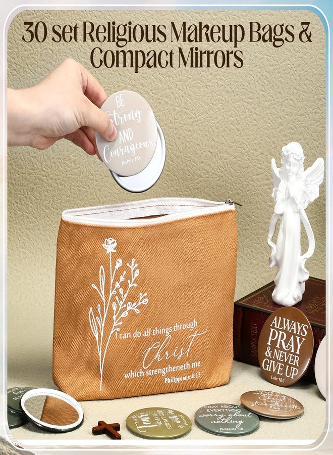 Reginary 30 Set Christian Gifts for Women 30 Religious Canvas Makeup Bags 30 Bible Verse Compact Mirrors Church Gifts for Ladies Group Pastor's Wife Clergy Appreciation(Neutral Colors,Aesthetic Style) - Image 4