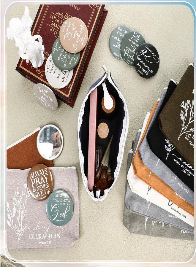 Reginary 30 Set Christian Gifts for Women 30 Religious Canvas Makeup Bags 30 Bible Verse Compact Mirrors Church Gifts for Ladies Group Pastor's Wife Clergy Appreciation(Neutral Colors,Aesthetic Style) - Image 5