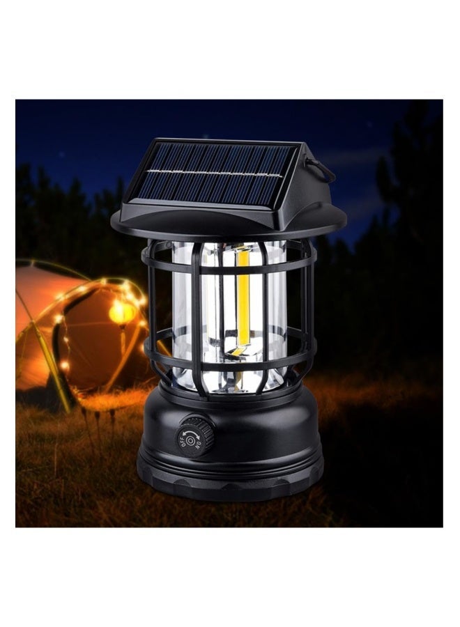 Solar Camping Lantern, Battery Powered LED Camping Light, COB High Brightness Waterproof Vintage Portable Tent Light for Indoor Outages Hiking Emergency Power Outage Hurricane Supplies