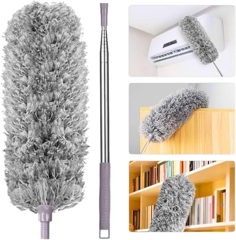 Feather Duster, Improved Long Pole Duster (30 to100 inches), Microfiber Bendable Head & Scratch-Resistant Hat for Clean home, Ceiling Fan, High Ceiling, Blinds, Furniture & Car