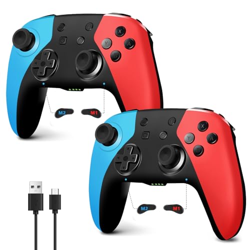 AceGamer 2 Pack Wireless Controller for Nintendo Switch/Lite/OLED, Hall Effect Joystick for Switch 2 Pro Controller with Wake-Up/Turbo/Dual Vibration/Programmable (Red+Blue) - Image 1