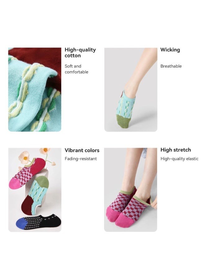 Women's Color Block Ankle Socks, Cotton Comfortable and Breathable, 3-Pair Pack，R9063 - Image 5