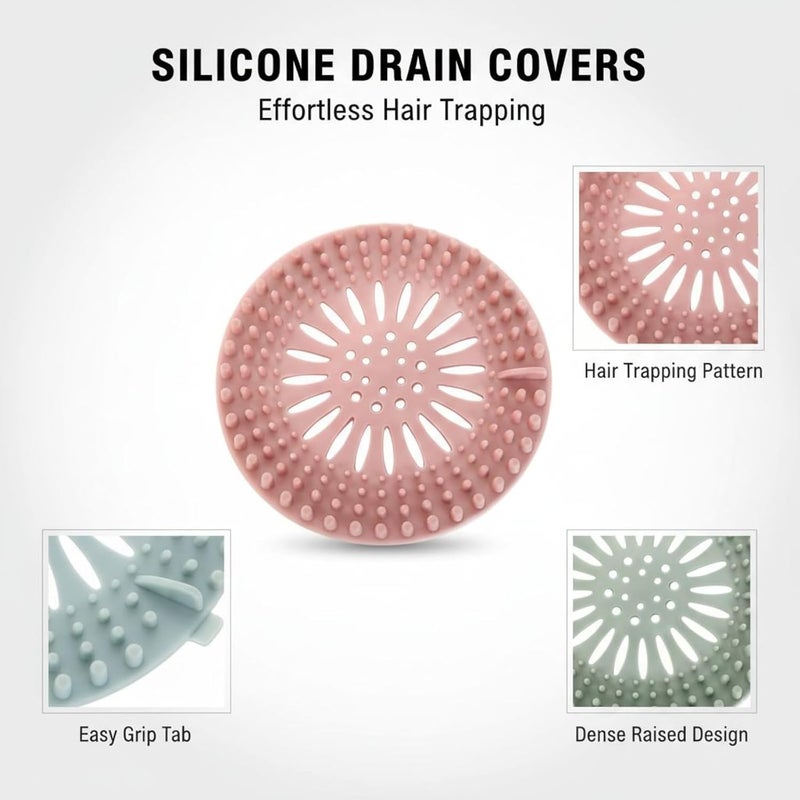 4 Pcs Sink Strainer, 4.7 in Silicone Drain Cover Set, Hair Catcher for Shower Drain, Dense Raised Design, Multiple Colors, Fits Most Drains - Image 2