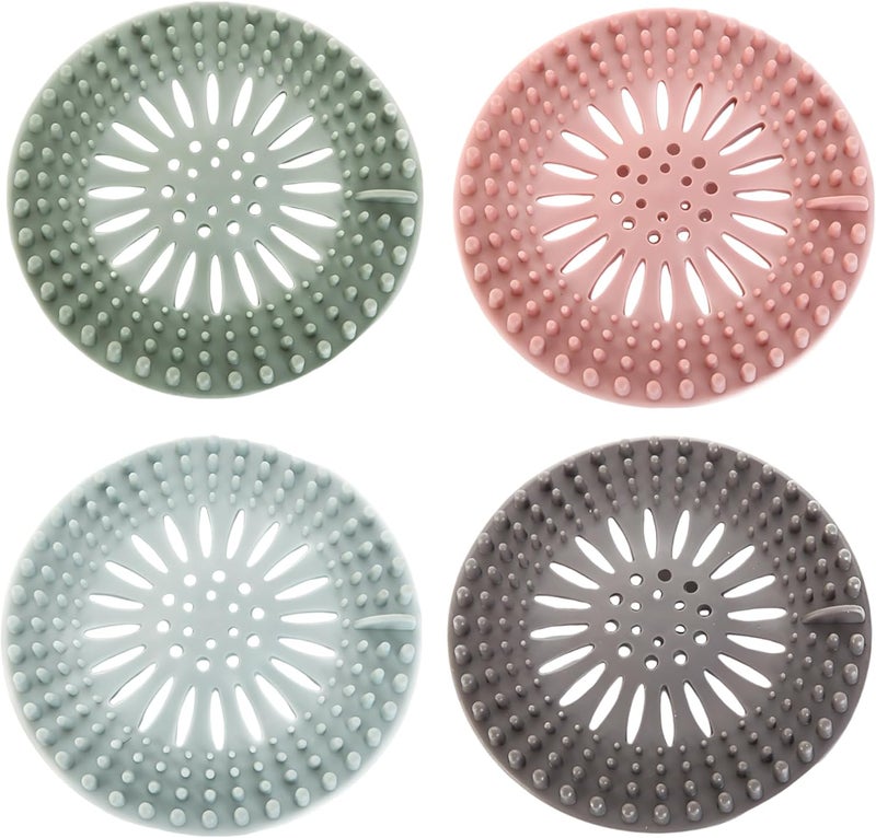4 Pcs Sink Strainer, 4.7 in Silicone Drain Cover Set, Hair Catcher for Shower Drain, Dense Raised Design, Multiple Colors, Fits Most Drains - Image 1