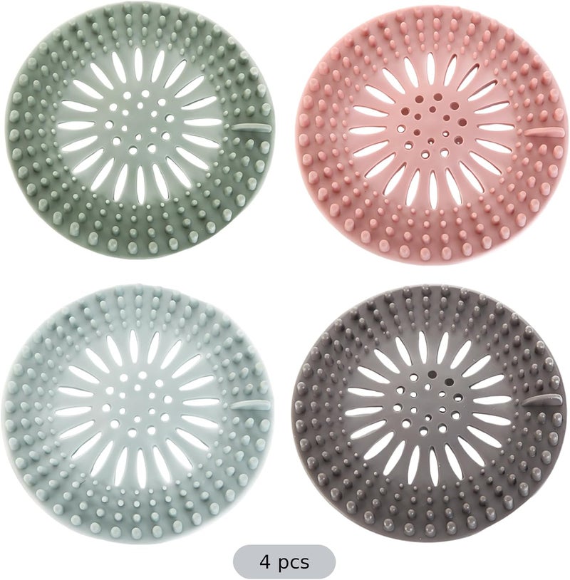 4 Pcs Sink Strainer, 4.7 in Silicone Drain Cover Set, Hair Catcher for Shower Drain, Dense Raised Design, Multiple Colors, Fits Most Drains - Image 5