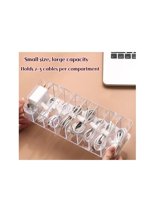 promass Data Cable Organizer Box, Clear Electronics Organizer Boxes,Plastic Cable Management Box with 10 Wire Ties, 8 Capacity Acrylic Charger Organizer, Electronics Organizer for Office - Image 5