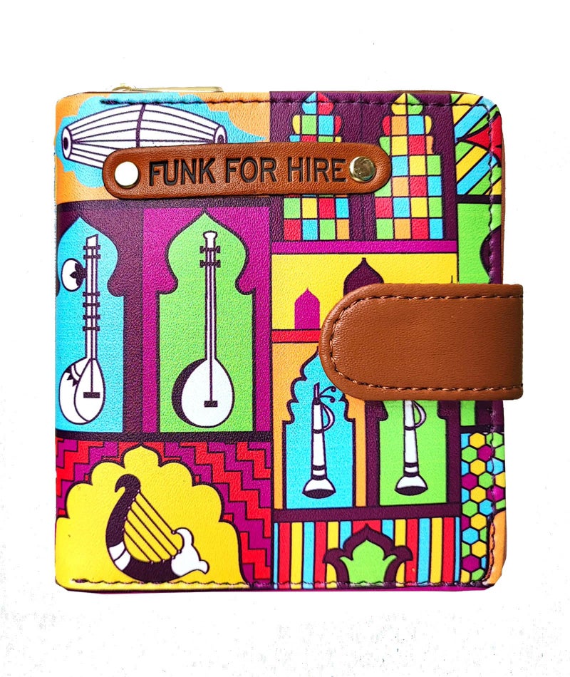 Funk For Hire Printed Leatherette Multicolored Women Bi-fold Wallet with 6 Card Slots, Cash Compartment, Zippered Coin Pouch, Magnetic Closure, Compact Two Fold Design, Handcrafted in India - Image 1