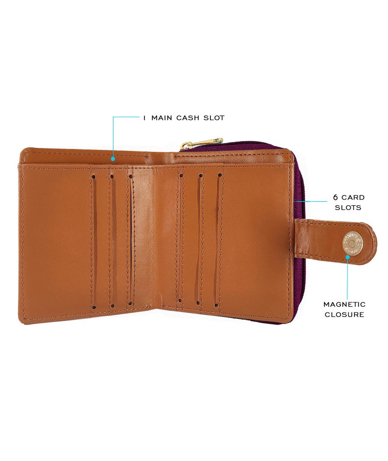 Funk For Hire Printed Leatherette Multicolored Women Bi-fold Wallet with 6 Card Slots, Cash Compartment, Zippered Coin Pouch, Magnetic Closure, Compact Two Fold Design, Handcrafted in India - Image 5
