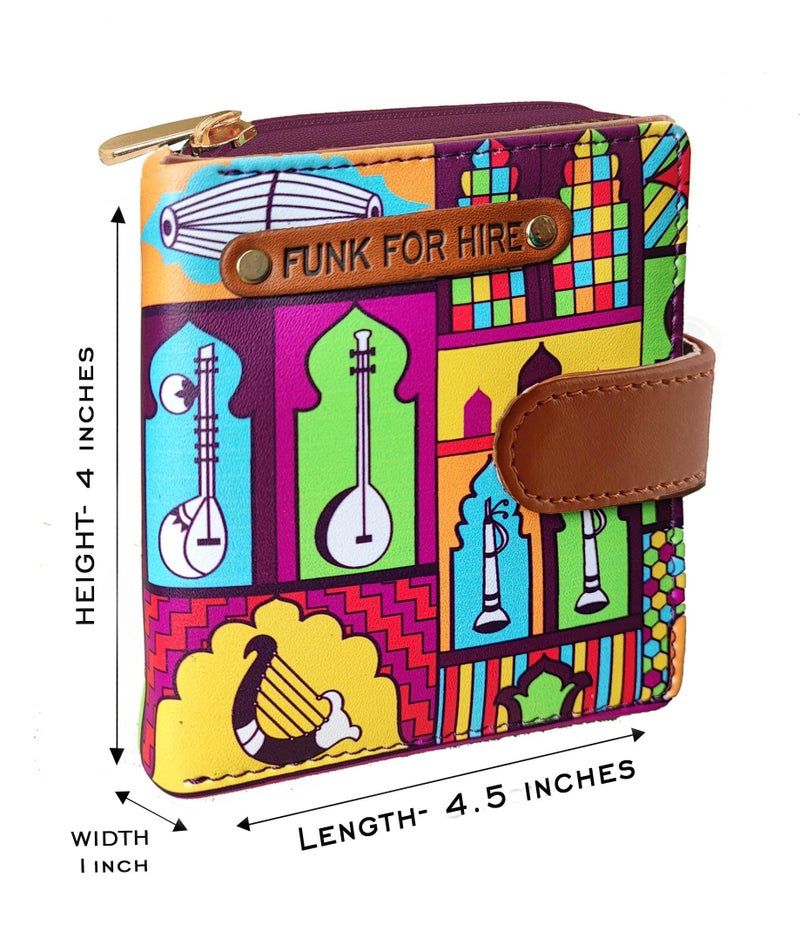 Funk For Hire Printed Leatherette Multicolored Women Bi-fold Wallet with 6 Card Slots, Cash Compartment, Zippered Coin Pouch, Magnetic Closure, Compact Two Fold Design, Handcrafted in India - Image 2