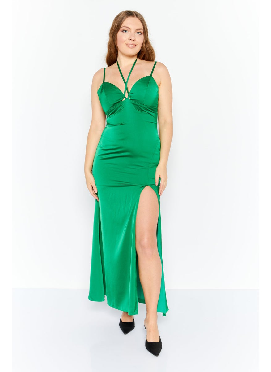 Aqua - Women Plain Midi Dress, Green - Image 1