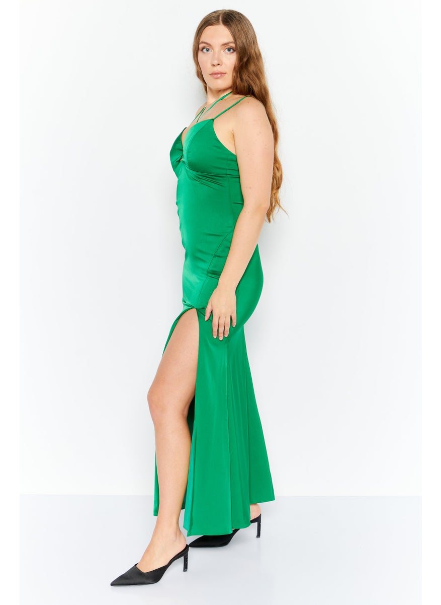 Aqua - Women Plain Midi Dress, Green - Image 1