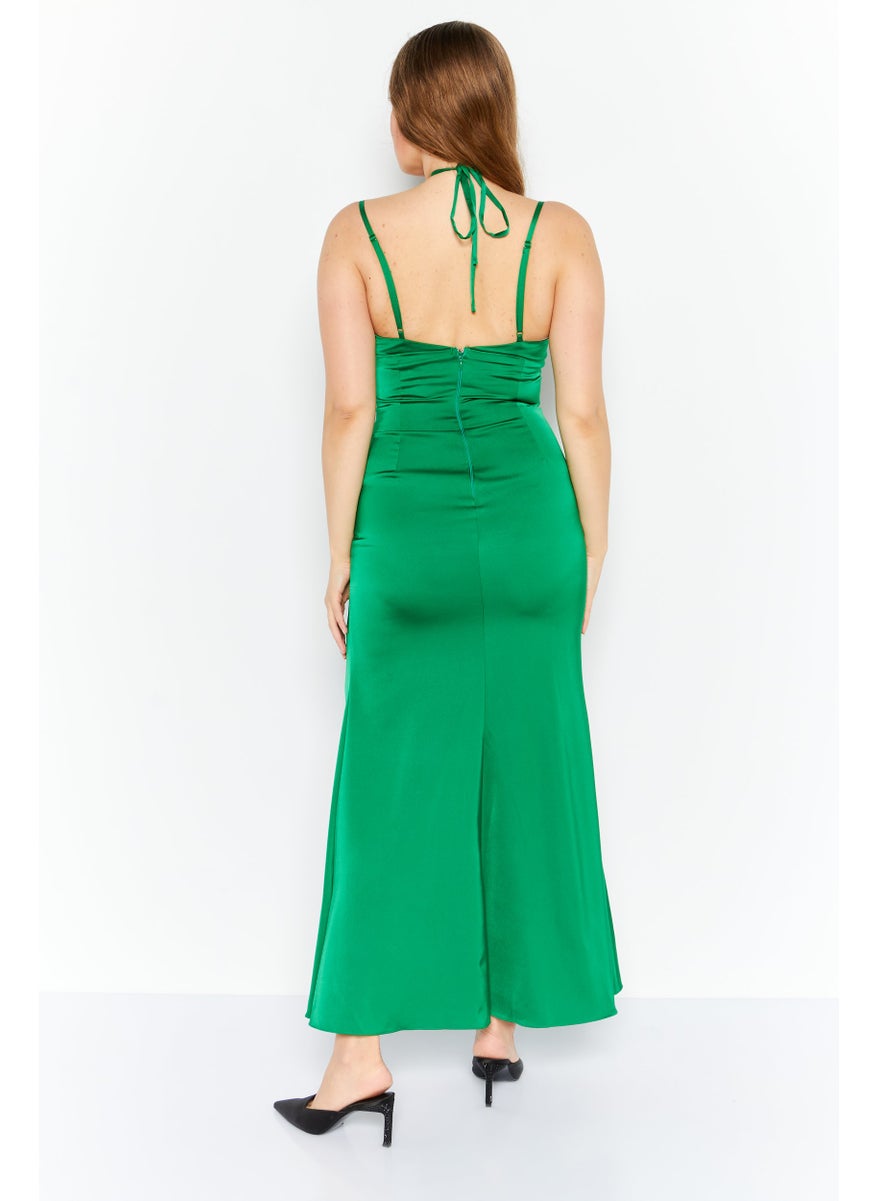 Aqua - Women Plain Midi Dress, Green - Image 1