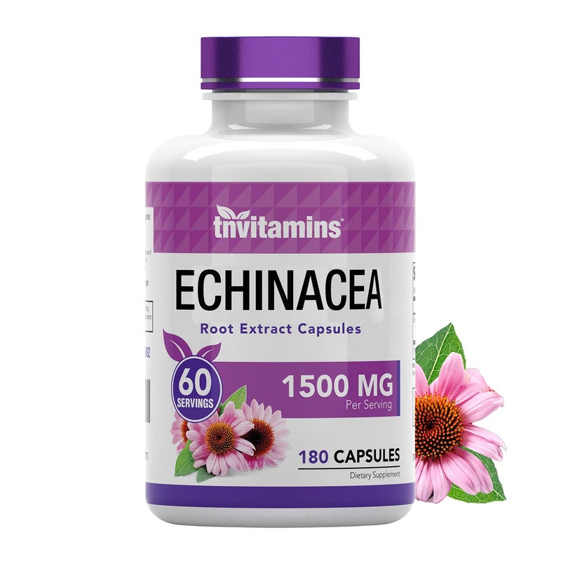 tnvitamins Echinacea Capsules 1500 MG 180 Capsules Supports Health WellBeing Echinacea Root Herbal Extract Supplement Produced in The USA