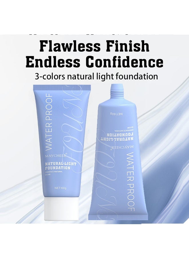 مايتشير كريم أساس مقاوم للماء وذو تأثير طبيعي، خافي عيوب طويل الأمد للتحكم في الزيوت - مستحضرات تجميل للوجه للسفر والعطلات والمظهر في المواعدة رقم 02# بيج طبيعي - Image 3