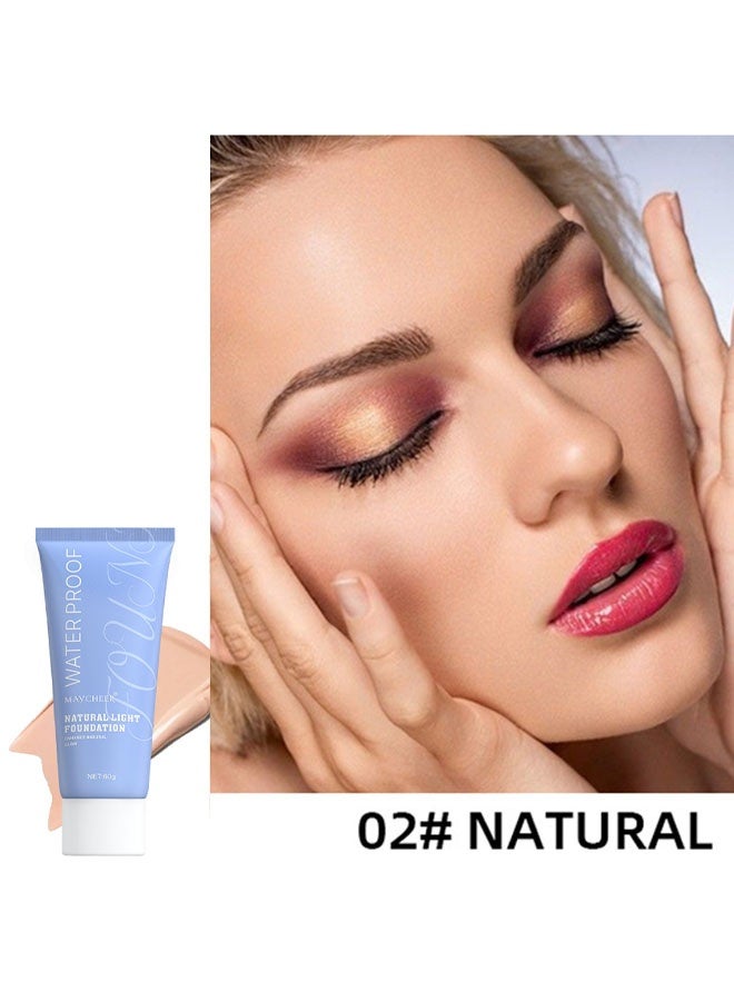 مايتشير كريم أساس مقاوم للماء وذو تأثير طبيعي، خافي عيوب طويل الأمد للتحكم في الزيوت - مستحضرات تجميل للوجه للسفر والعطلات والمظهر في المواعدة رقم 02# بيج طبيعي - Image 2