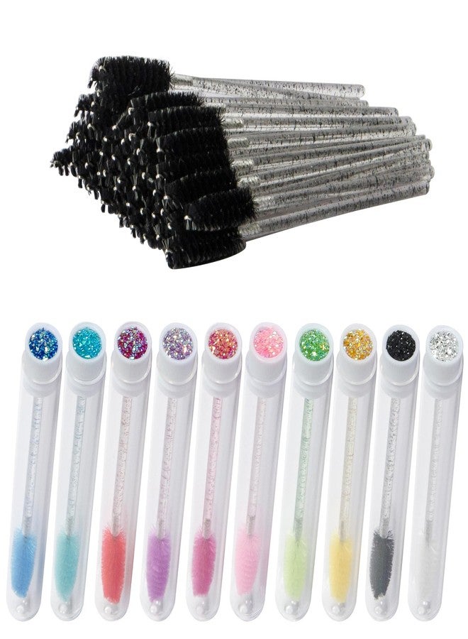 IHYjinchoo 10-Piece Disposable Mascara Brushes Tubes Set -10 Empty Wand Tubes with 60 Diamond Eyelash Brushes, Spoolies for Eyelash Extensions, Makeup Tools (Mixed Color+Black, 10 Pack) - Image 1