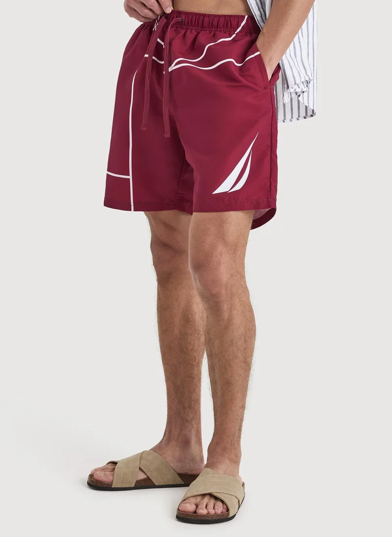 نوتيكا Men Regular Fit Swim Shorts for Beach and Pool Wear-Dark Red