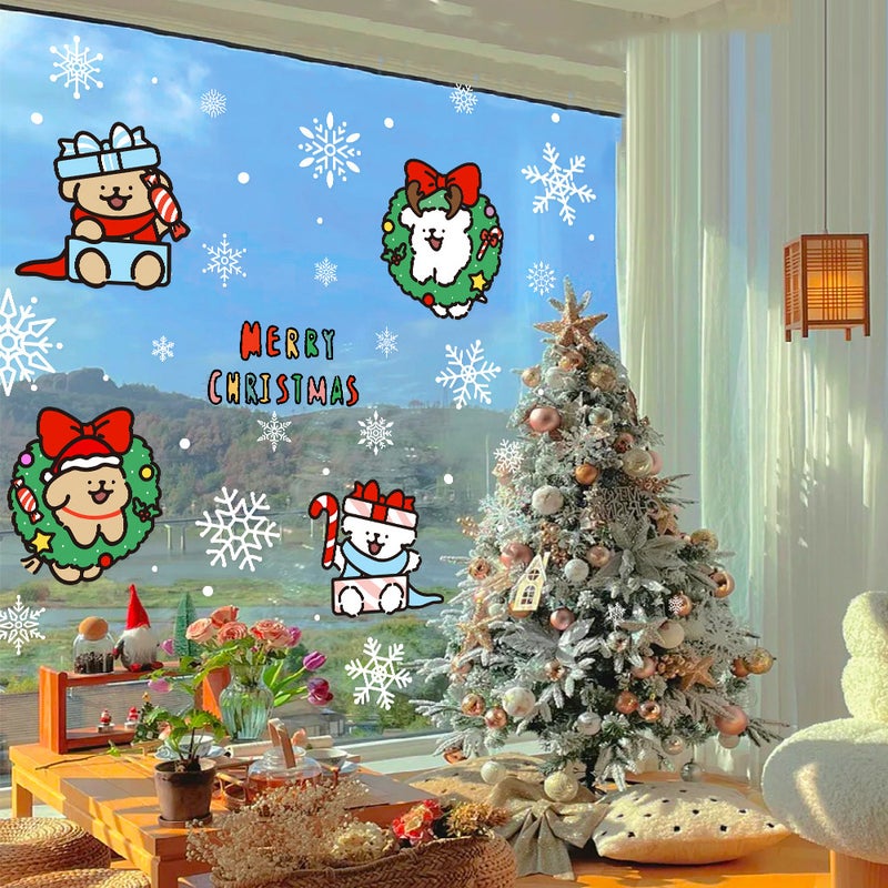 2026 New Year Christmas Snowflake Line Puppy Cartoon Decoration Glass Door Sticker Atmosphere Arrangement Static Window Decoration - Image 3
