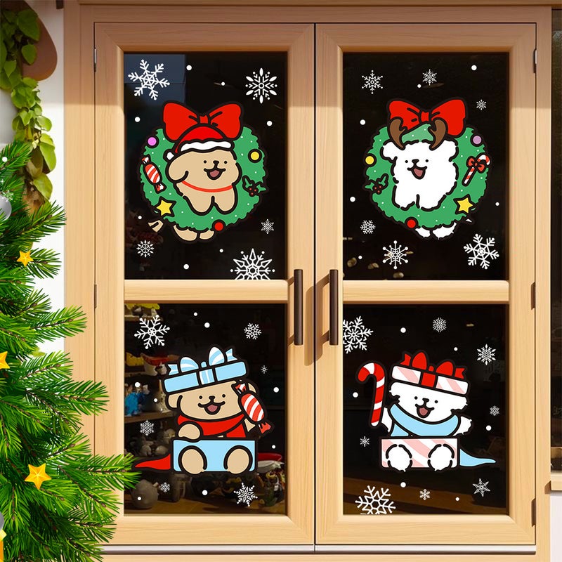 2026 New Year Christmas Snowflake Line Puppy Cartoon Decoration Glass Door Sticker Atmosphere Arrangement Static Window Decoration - Image 2
