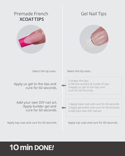 BTArtboxnails XCOATTIPS Pink French Tip Press On Nails - Long Press On Nails Square, Soft Gel Nail Tips, 150Pcs Soak Off Acrylic Pink Fake Nail Extension in 15 Sizes - Image 5