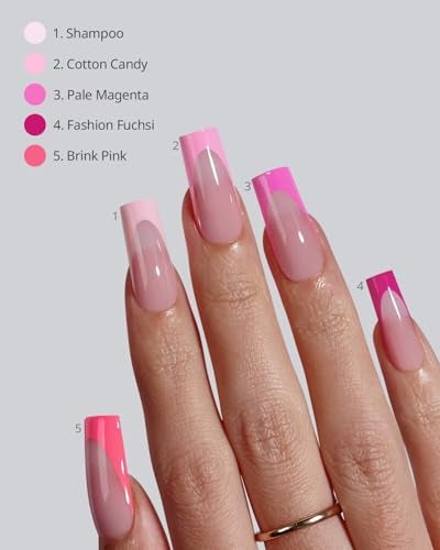 BTArtboxnails XCOATTIPS Pink French Tip Press On Nails - Long Press On Nails Square, Soft Gel Nail Tips, 150Pcs Soak Off Acrylic Pink Fake Nail Extension in 15 Sizes - Image 3