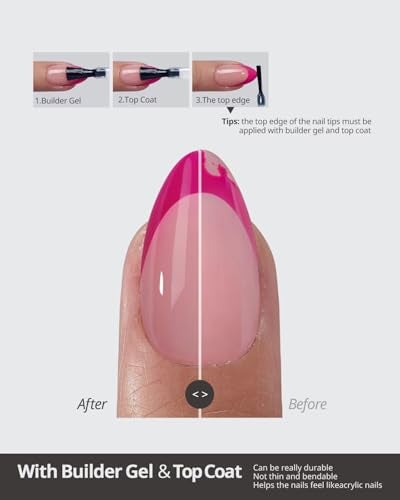 BTArtboxnails XCOATTIPS Pink French Tip Press On Nails - Long Press On Nails Square, Soft Gel Nail Tips, 150Pcs Soak Off Acrylic Pink Fake Nail Extension in 15 Sizes - Image 4