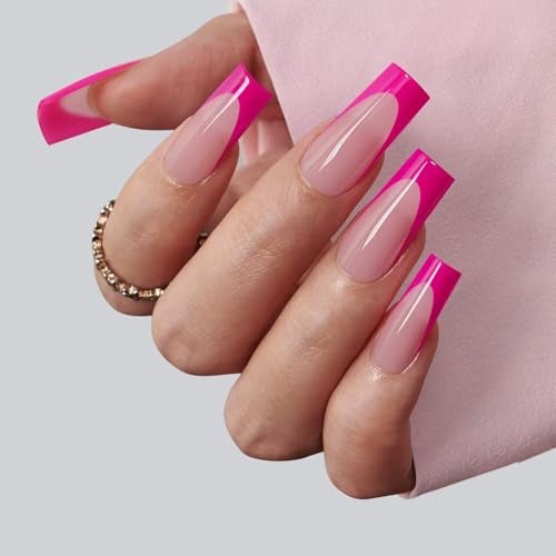 BTArtboxnails XCOATTIPS Pink French Tip Press On Nails - Long Press On Nails Square, Soft Gel Nail Tips, 150Pcs Soak Off Acrylic Pink Fake Nail Extension in 15 Sizes - Image 2