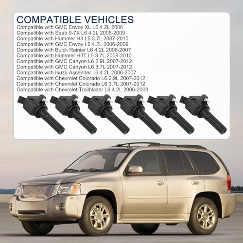 DICMIC Set of 6 Ignition Coil Pack Compatible with Chevrolet Trailblazer Colorado GMC Envoy Canyon Buick Rainier Isuzu Ascender Saab 9-7X Hummer H3 H3T L6 4.2L Replace# UF497, 12629472, C1558 - Image 2