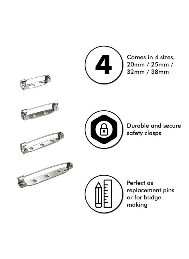 Millennial Essentials Bar Pins Brooch Clasp Pin Backs Safety Pin 120 Pieces Silver For Name Tags Badges (4 Sizes 20Mm 25Mm 32Mm 38Mm)  - Image 2