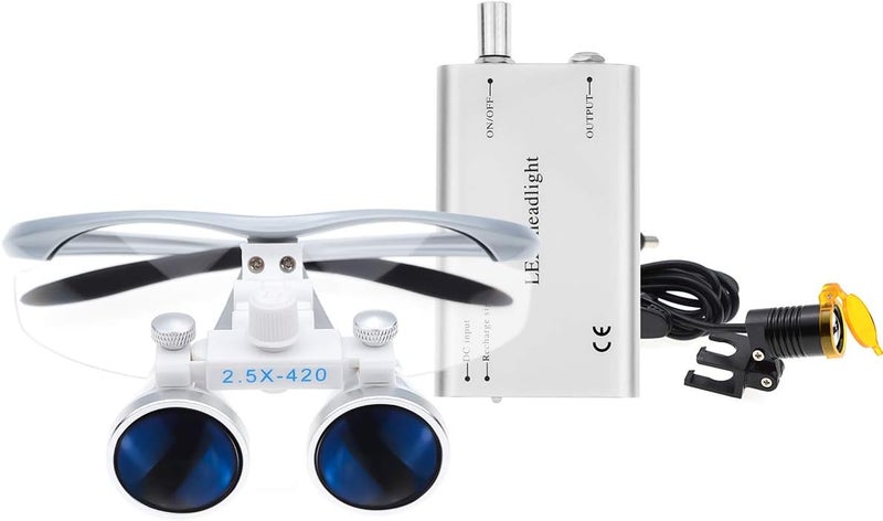 EustomA 2.5X Binocular Loupes Optical Glasses +3W LED Headlight Lamp with Filter + Aluminum Box Silver - Image 2